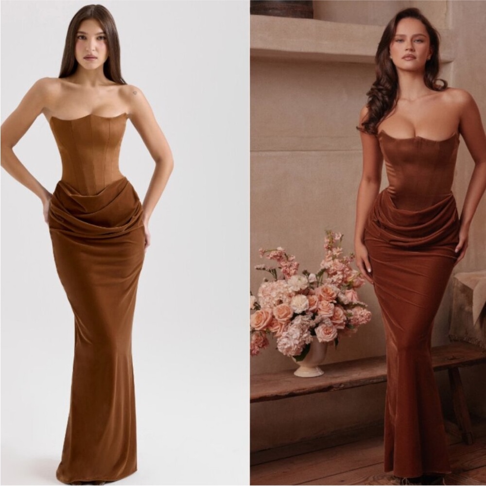 House of CB 'Persephone' Toffee Strapless Corset Maxi Dress Brown NWOT